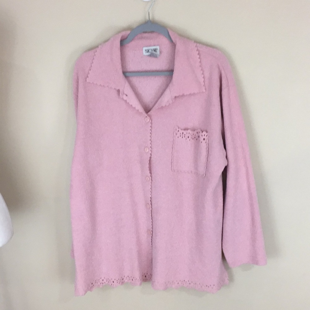SKYR Vintage Scalloped Dusty Pink Cardigan  Granny Core Size Large
